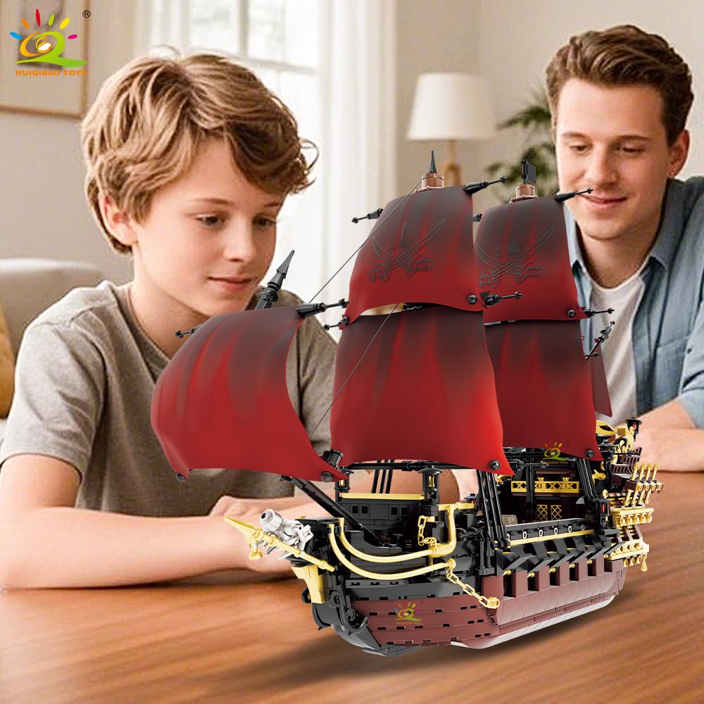 Skeleton Ghost Black Boat Red Pirate Ship Building Blocks Model Assembly Bricks Toys Desktop Decor. Kid Boy Adult Gifts