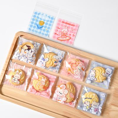 Lot de 100 sachets à goûter autocollants transparents, motif ours et lapin, pour bonbons, fête d'anniversaire, pâtisserie