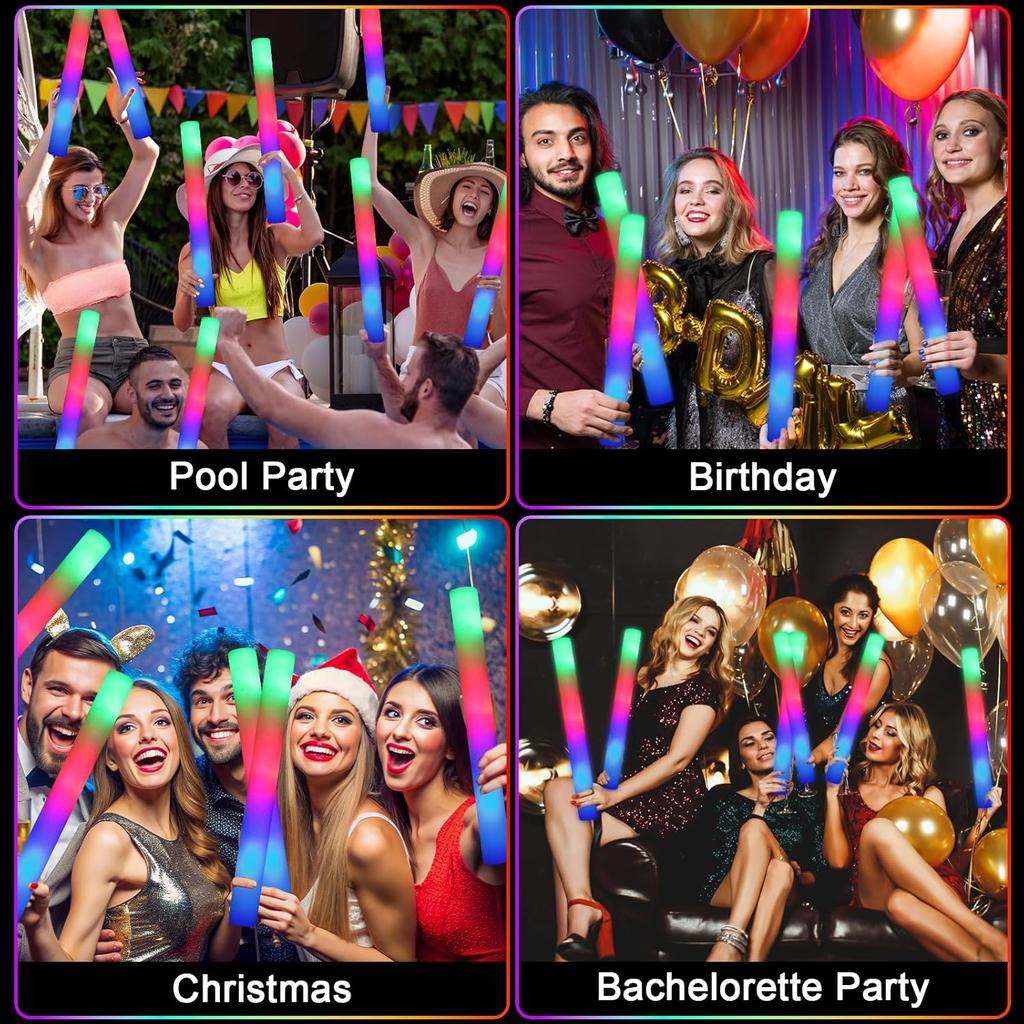 44 PCS Foam Glow Sticks with 3 Modes Colorful Flashing, Foam Light Up Sticks, LED Light Sticks, Glow Sticks Party Pack for New Year, Wedding, Raves,