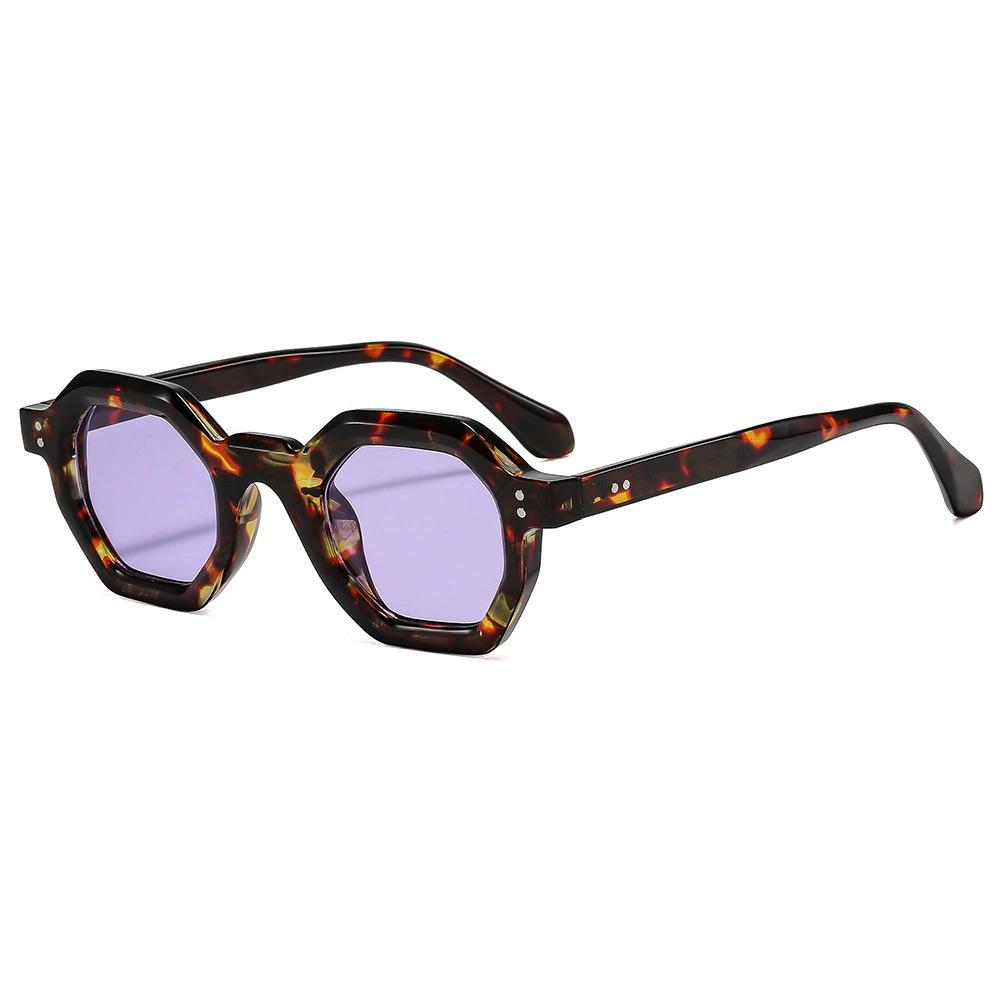  New Fashion Polygon Small Square Women Sunglasses Retro Rivets Men Leopard Blue Shades UV400 Trending Sun Glasses