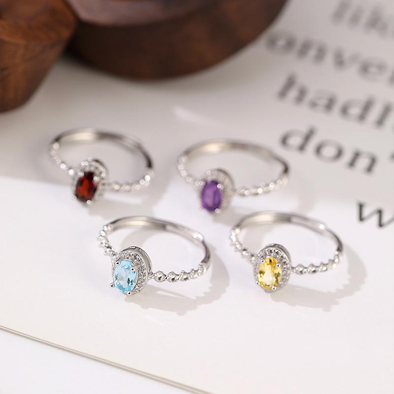S925 Sterling Silver Ring Women's Natural Crystal Stone Jewelry Niche High-end Open Ring