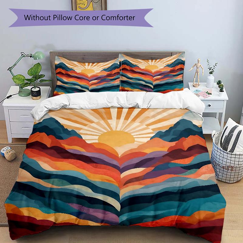 

3pcs Sunrise Over Mountains Bedding Set, Including 1 Quilt Cover and 2 Pillow Shams, Without Filling, Soft and Comfortable Home Bedroom Fabric 135x200cm