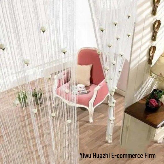 

Транскордонна ниткова штора з трояндами та срібною ниткою - Зашифрована квіткова перегородка (1*2) для Дверних прорізів 1m Wide x 2m High (Velcro)