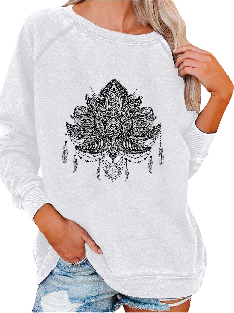 Women s Spring/Fall Sweatshirt Women s Personality Print Top Oversized Pullover Sweatshirt Versatile Sweatshirt S