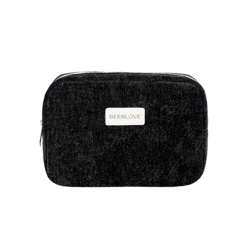 

Portable Chenille Cosmetic Bag Soft Zipper Travel Toiletry Bag Large Capacity Handheld Data Cable Storage Pouch for Women чорний