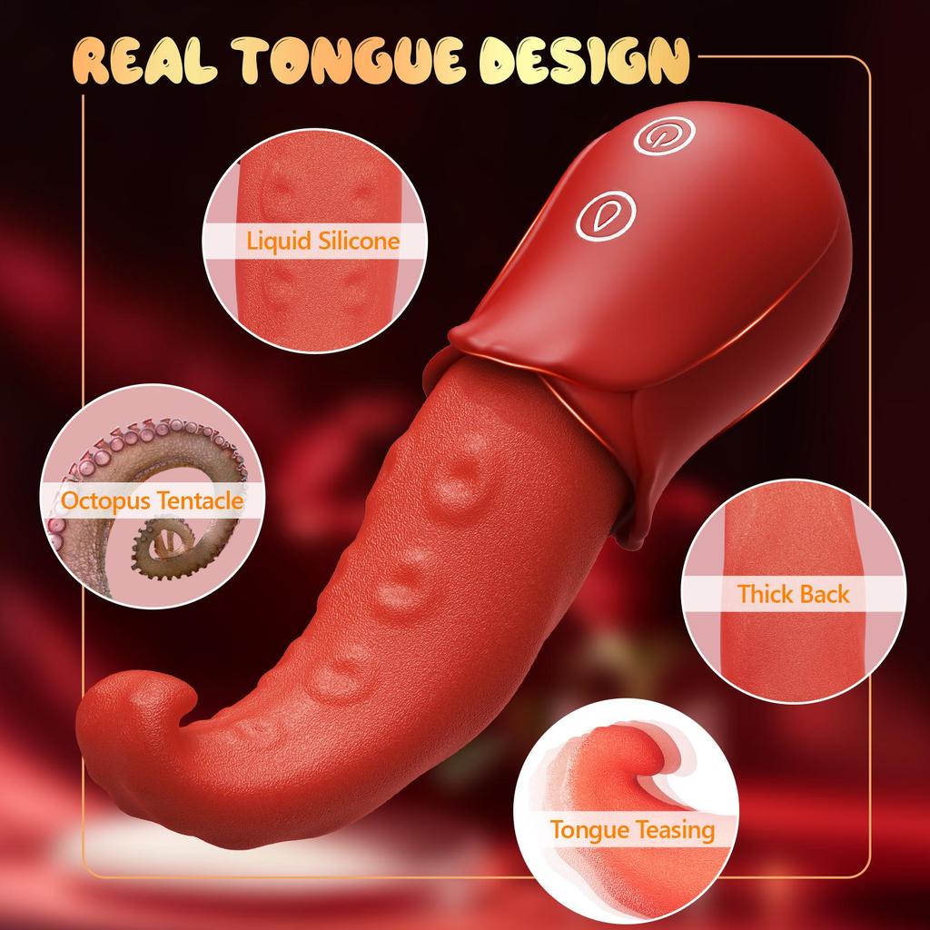 Rose Realistic Tongue Licking Clitoral Stimulation Nipples Powerful Stimulator Vibrators Female Adult Sex Toy for Woman Couples