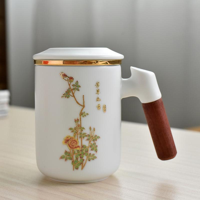 White Porcelain Tea Cup With Lid Office Tea Separation Teacup With Filter Cup Lettering Customized Gift Box