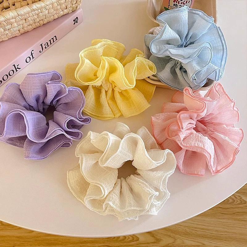 1/5PCS Spring/Summer Mesh Large Intestine Hairband Candy Color Headflower Fairy Little Fresh Korean Fold Hairstring New Style