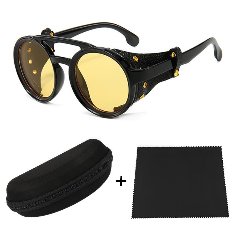 

Мужские солнцезащитные очки в стиле стимпанк, очки с круглой оправой UV400, очки для езды на открытом воздухе, чехол на молнии и ткань для очков