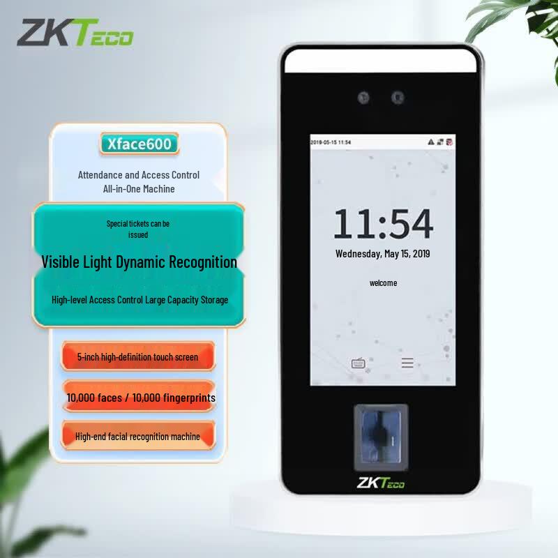 ZKTECO xFace600 Dynamic Face & Fingerprint Recognition Attendance and Access Control System CN plug (adapter included)