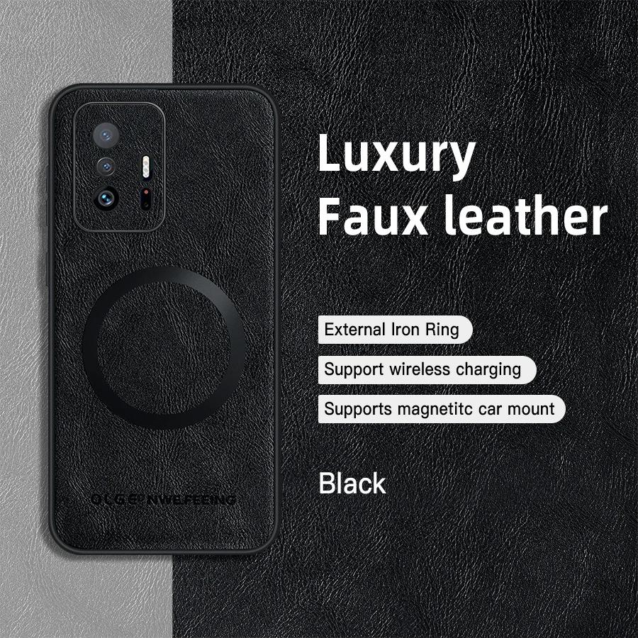 For Xiaomi 11T 11T Pro PU Leather Magnetic Ring Soft Edge Anti-Drop Anti-Fingerprint Phone Case