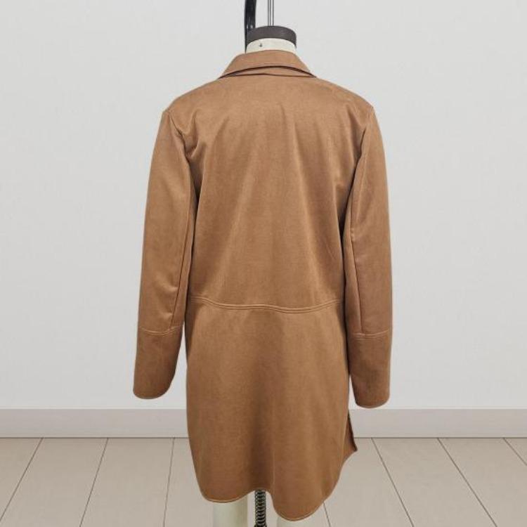 Warm Lady Winter Coat Mid Length Single Breasted Turn Down Collar Long Sleeves Pure Color Fake Pocket Outerwear Jacket Overcoat