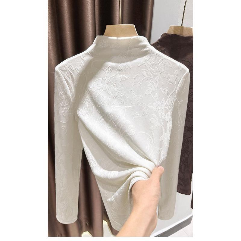 Miękka Woskowa Koszulka Bazowa z Długim Rękawem dla Kobiet Jesień Półgolf Temperament Wewnętrzny T-shirt Slim Ciepły Top