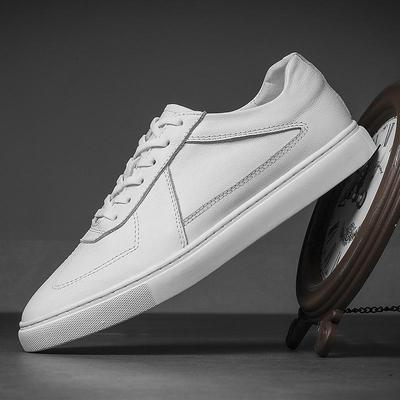 Men's Large Size White Low-Top Skate Shoes, Round Toe, Flat Bottom, Versatile Casual Sports Shoes for Spring and Summer