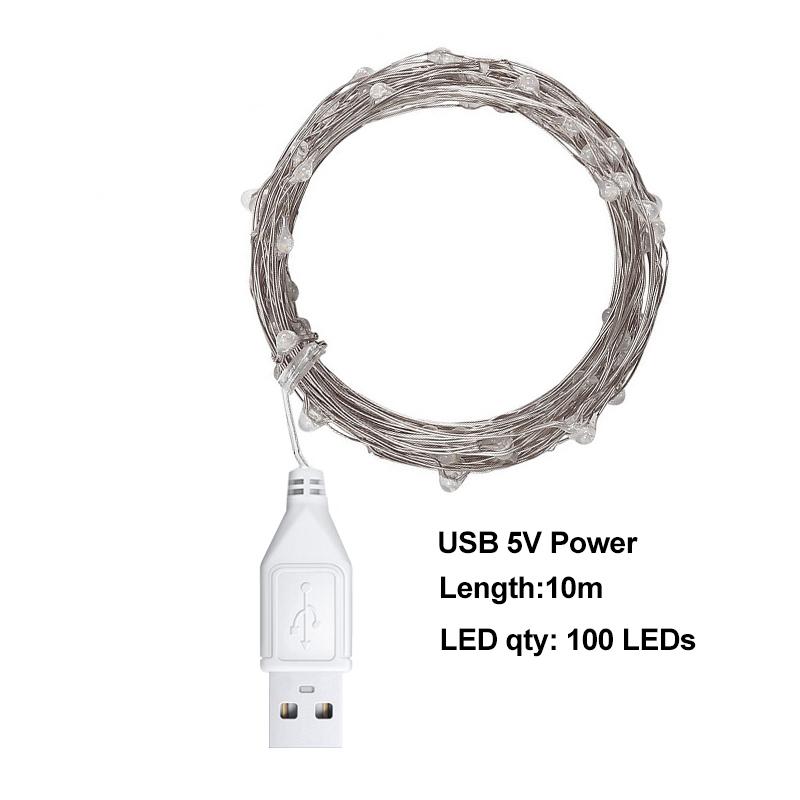 Copper LED Wire Fairy Garland Light String With Battery USB Powered Bedside Bedroom Valentines Day Wedding Christmas Ornament Warm white
