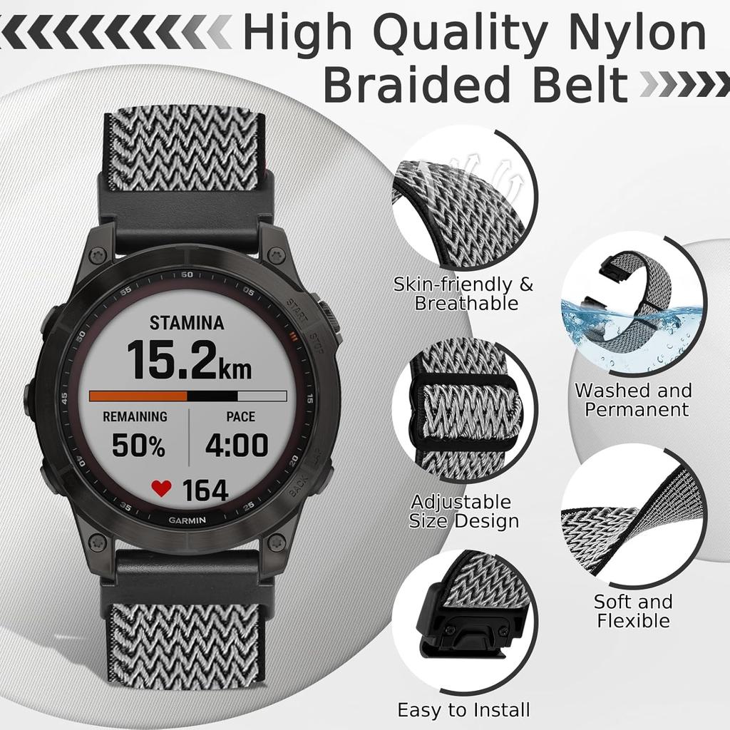 Tiptops Bands Compatible With Garmin Fenix 5/Fenix 6/Fenix 7/ Fenix 8-47mm Straps QuickFit 22mm Watch Band Elastic For Fenix 5 Plus/Fenix 6 Pro/Fenix