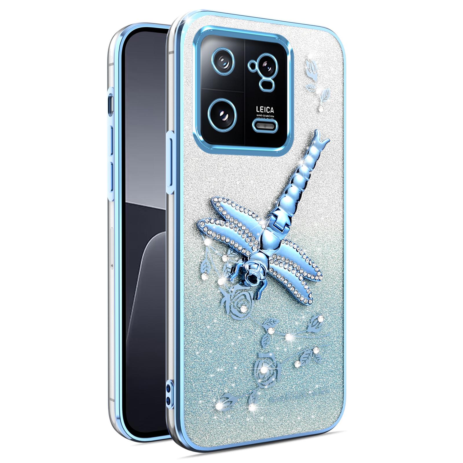 KADEM For Xiaomi 13 Case Dragonfly Kickstand TPU Flowers Glitter Phone Cover B