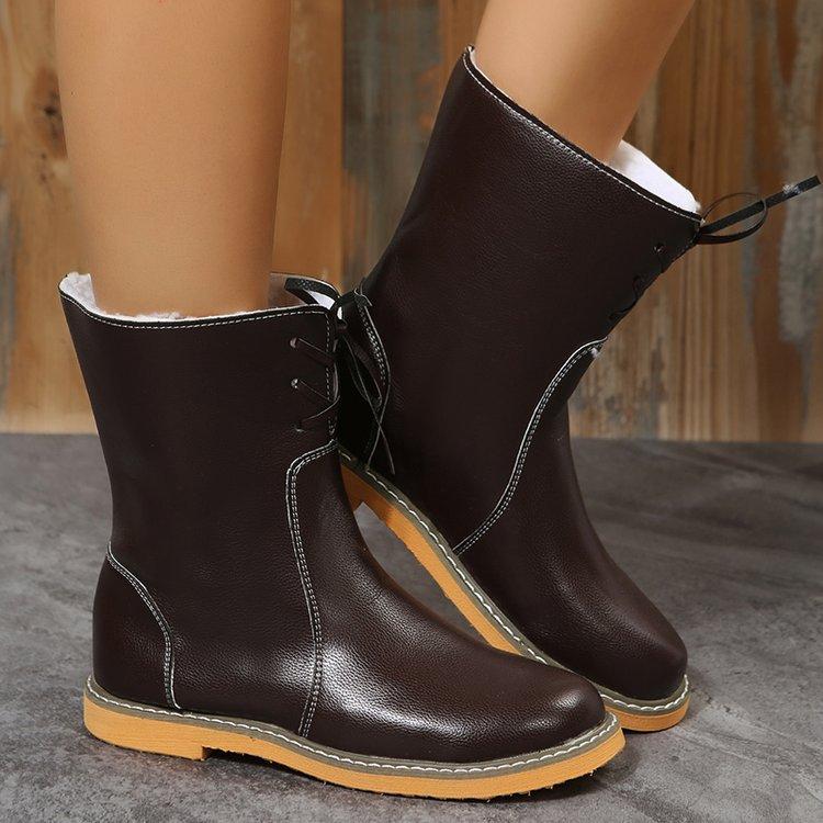 Large size women's boots autumn and winter new velvet lace-up snow boots low square heel warm short boots women