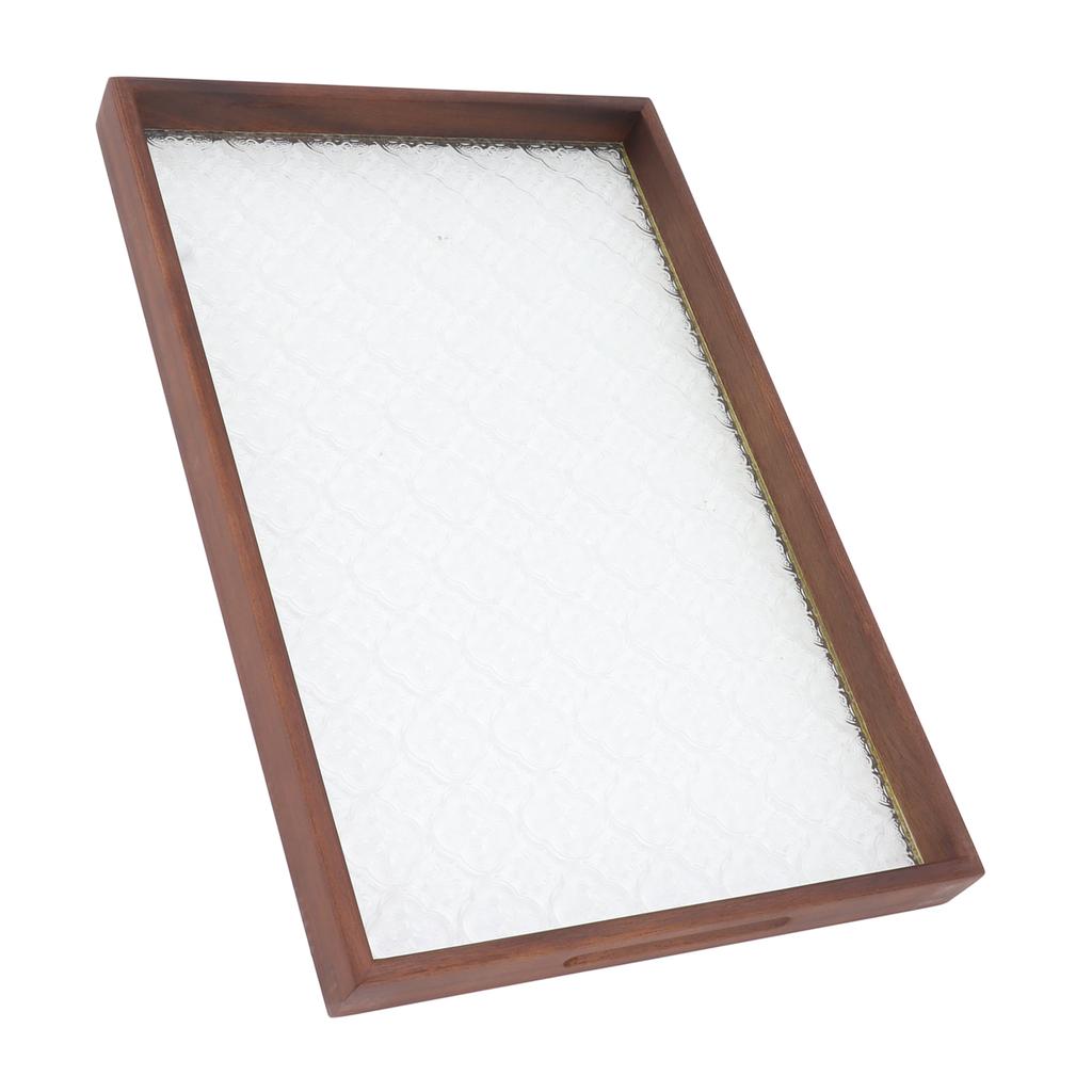 Rectangle Tea Serving Tray Walnut Glass Robust Wooden Glass Tea Tray for Cake Bread Breakfast Snack