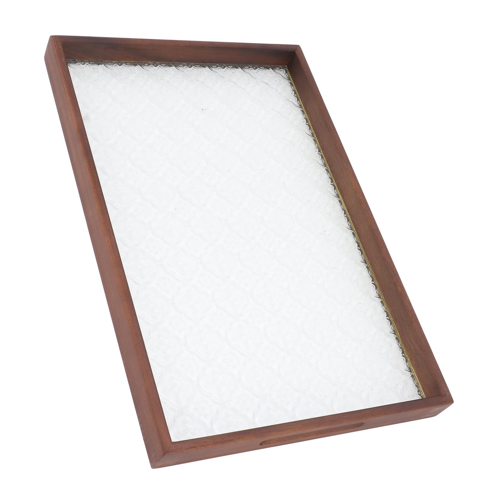 Rechthoekig Thee Serveerblad Walnoot Glas Robuust Houten Glas Thee Dienblad voor Cake Brood Ontbijt Snack L 120x60x0.3cm / 47.2x23.6x0.1in