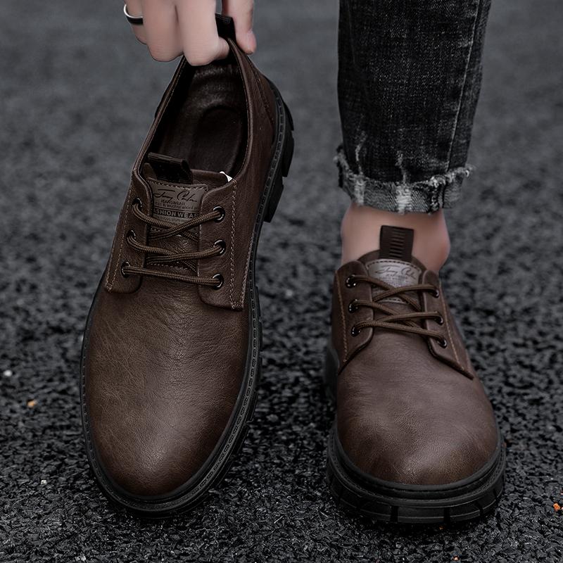 British Style Men's Genuine Leather Shoes Thick Soled Men's Oxford Shoe Fashion Men's Casual Shoes Lace Up Men's Business Shoes