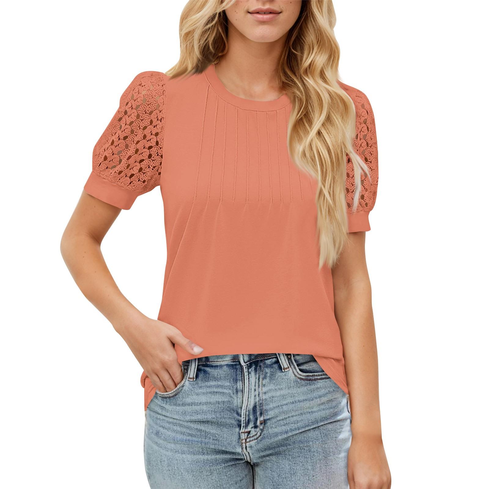 

Женский повседневный топ с круглым вырезом и коротким рукавом, с плиссировкой и расклешенными рукавами, с цветочным принтом XL арбуз красный