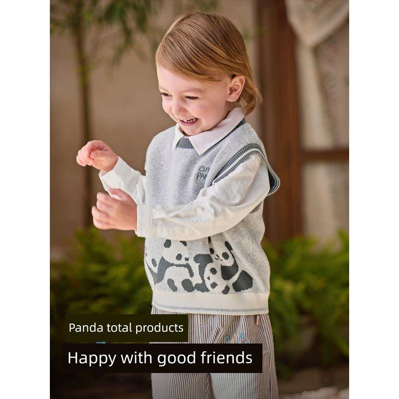 David Bella Kidsren's Anti-Static Sweater Vest 2026 Spring New Baby Boy Panda Pure Cotton Knitted Vest
