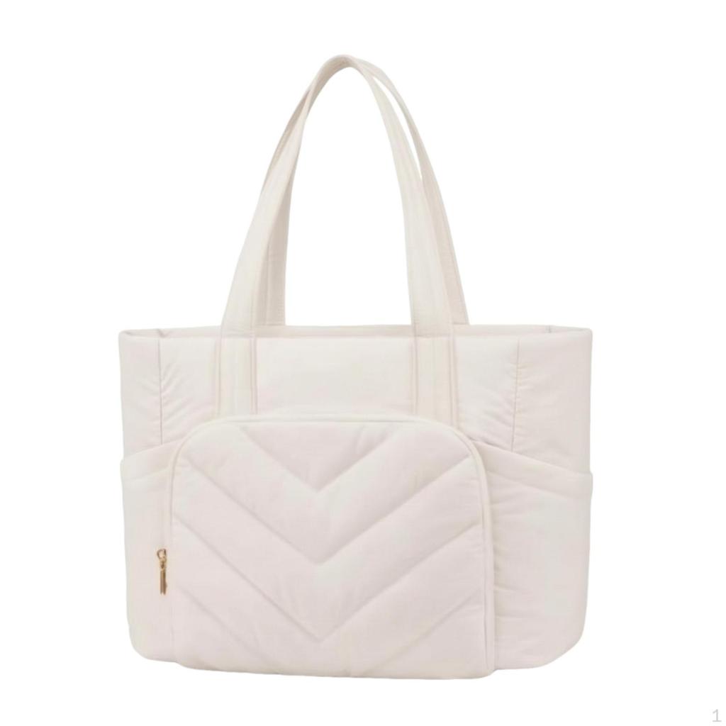 Large Capacity Quilted Tote Bag Padded Front Panel, WaterResistant Surface, with Zipper,