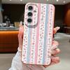 Floral Stripe Pattern Case For Samsung A57 A37 A17 A56 A36 A16 A55 A35 A15 A54 5G S21 FE S22 S23 S24 Plus S25 S26 Ultra Leather Texture Silicone Cover