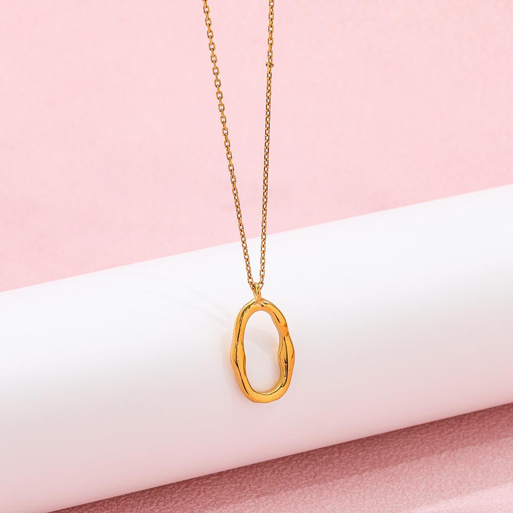 Fenny 18K PVD Plated Waterproof Trendy Simple Irregular Oval Pendant Sweater Chain Stainless Steel Necklace for Women