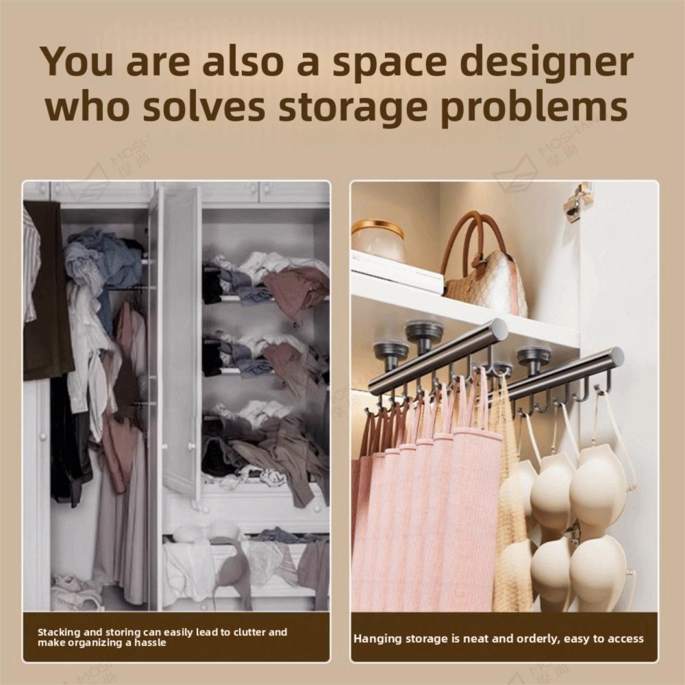 Space Saving Sliding Wardrobe Hooks Removable Moisture-proof Pull-Out Clothes Hanger Adjustable No-Drill Scarf Tie Rack Bedroom