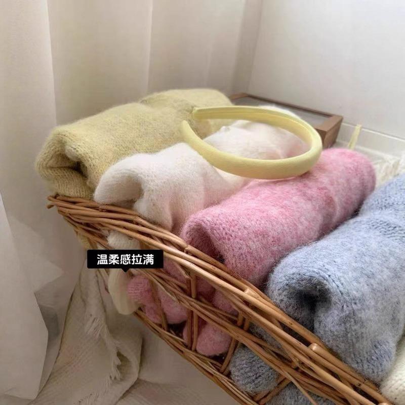 Autumn and Winter New Long Camel Hair Dopamine Color Round Neck Long Sleeve Plush Knitted Jacket Women's Age-reducing Cardigan