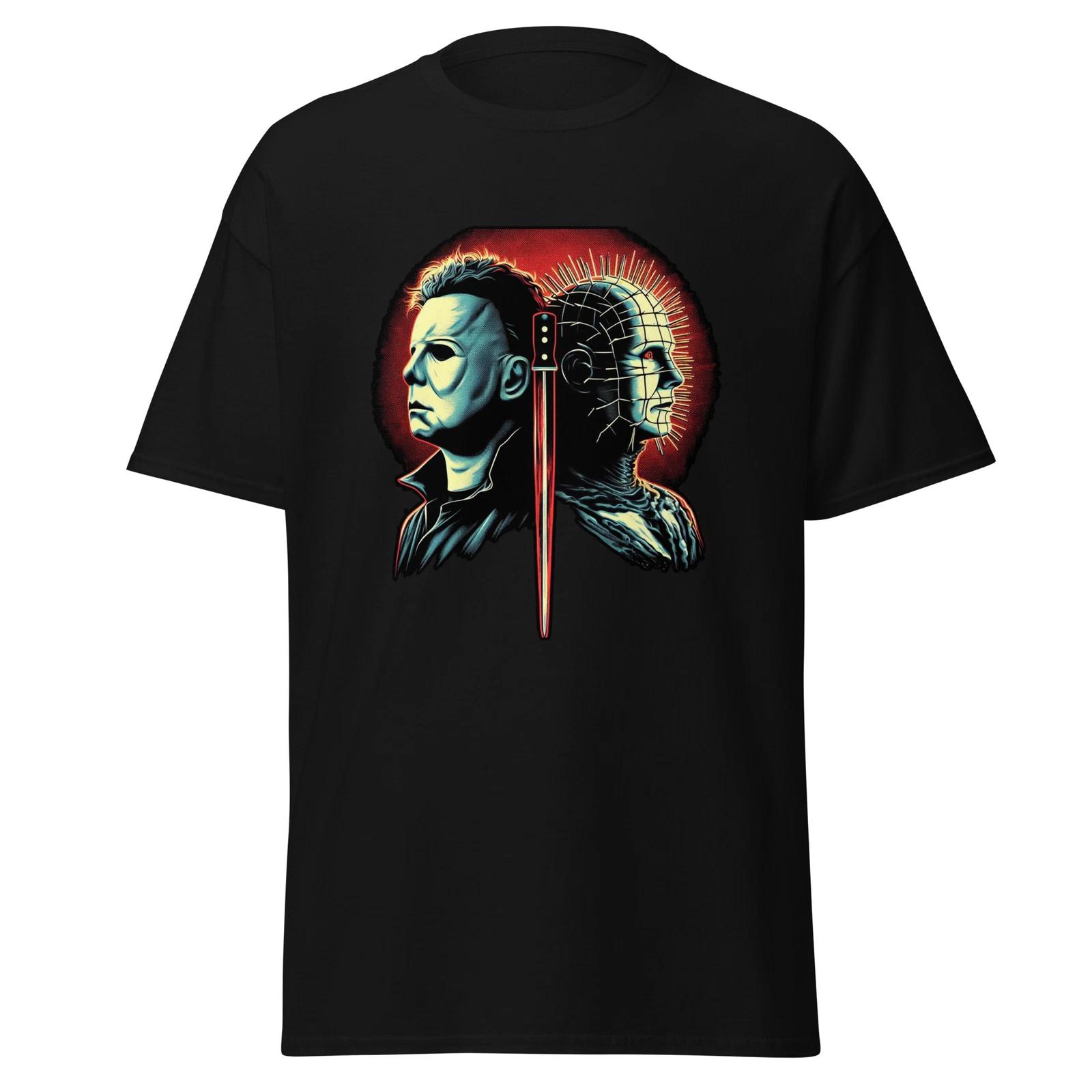 Men s and Women s T-shirts Michael Myers and Pinhead T-Shirt - Horror Icons Unite XXXXL