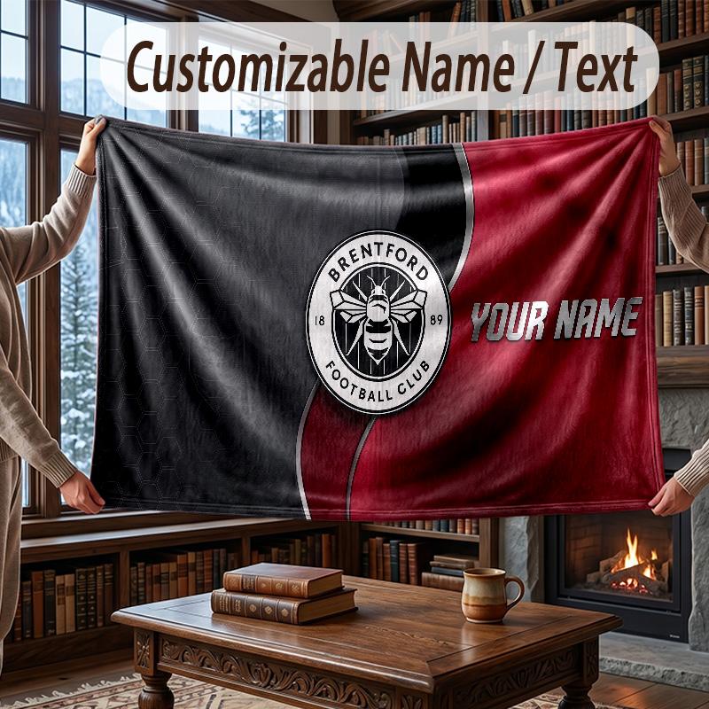 Coperta Plaid in Flanella con Nome Personalizzato Modello Calcio Brentford Calda Decorazione per la Casa