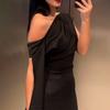 Women's One Shoulder Short Sleeve Maxi Dress Slim Fit High Waist Elegant Solid Color Evening Midi Dress