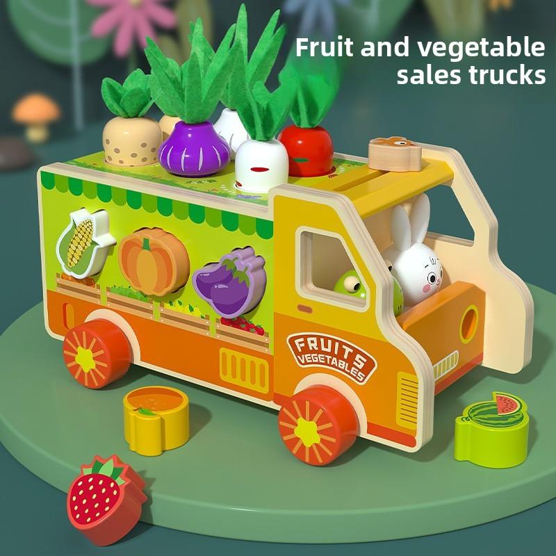 

Rabbit Wooden Farm Car Paired Puzzle Toy For Childrens Educational Skills Play Bunny Fruit