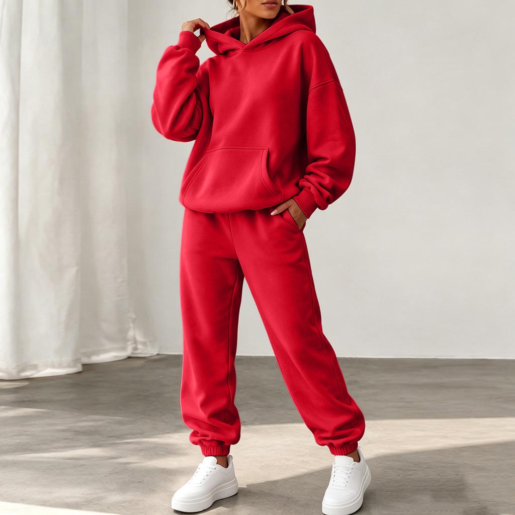 Women's Trendy Color -Lined Casual Two-Piece Set with Long Sleeve Top, Pockets and Cuffed Jogger Pants
