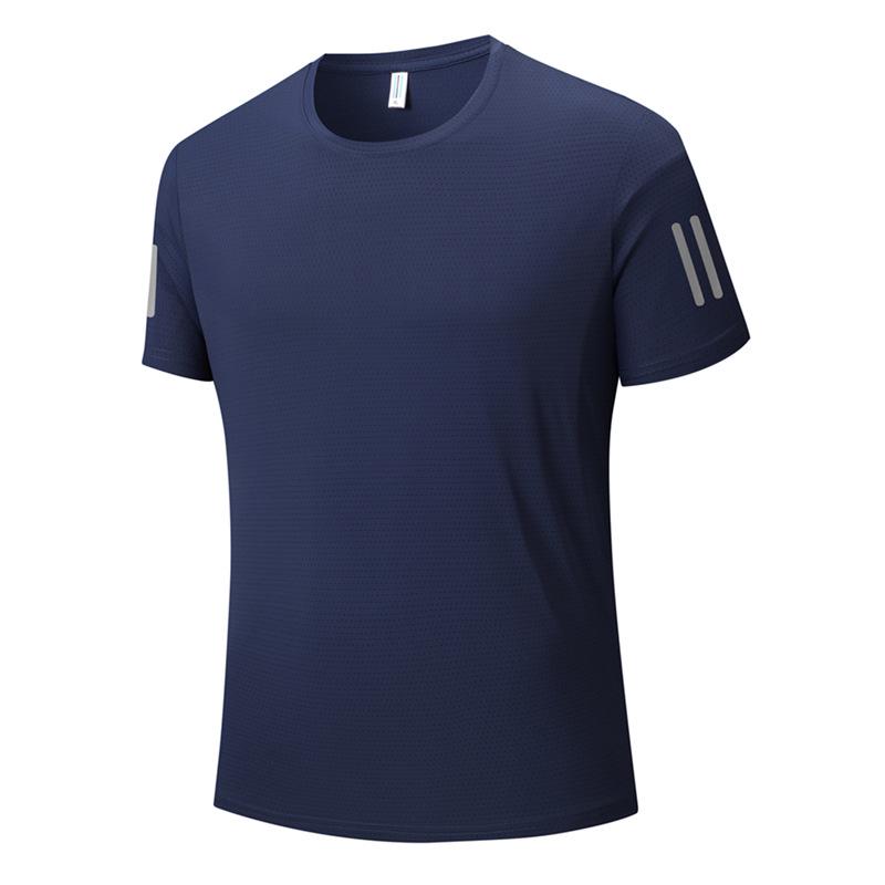 Couples' Quick-Dry Ice Silk T-Shirt - Breathable, Solid Color, Three Stripes, Round Neck, Perfect for Outdoor Running and Sports