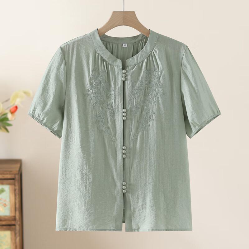 Elegante chinesische Kurzarmbluse für Frauen mittleren Alters
