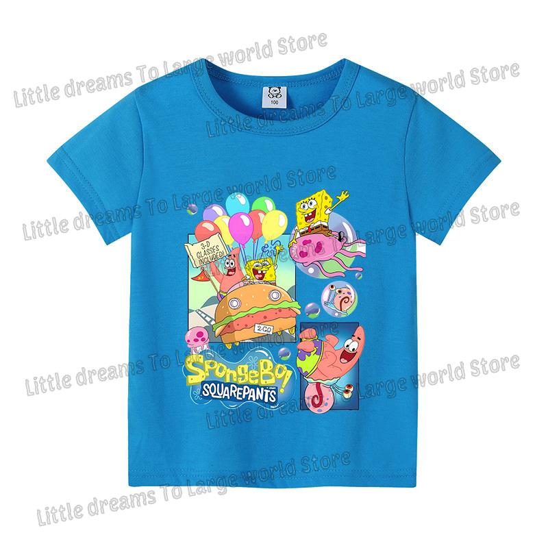 SpongeBobs Cartoon Tshirt for Children Cotton Soft Tee Boys Girls Tops Colorful Clothing Anime Printed Clothes Birthday Gift