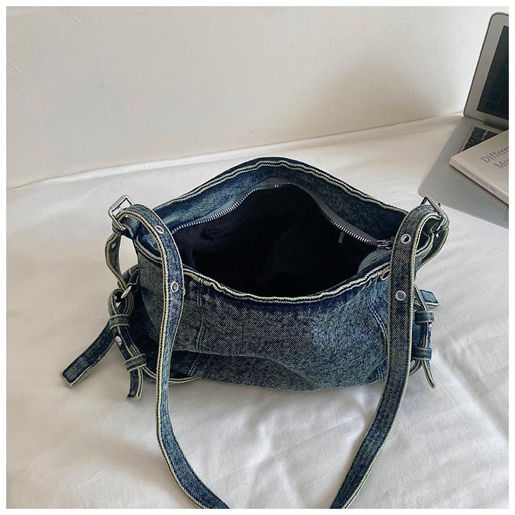 2026 Trendy Retro Denim Crossbody Bag - Large Capacity for Commuting or School