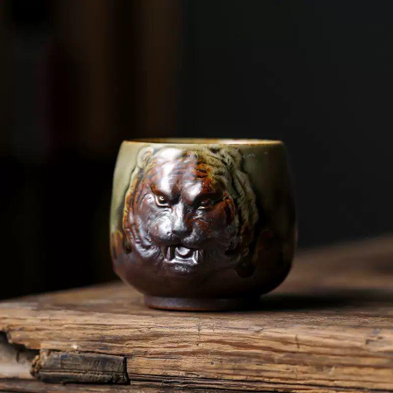 Coarse Pottery Wood-Fired Ceramic Tea Tasting Cup - Retro Single Gongfu Tea Bowl.