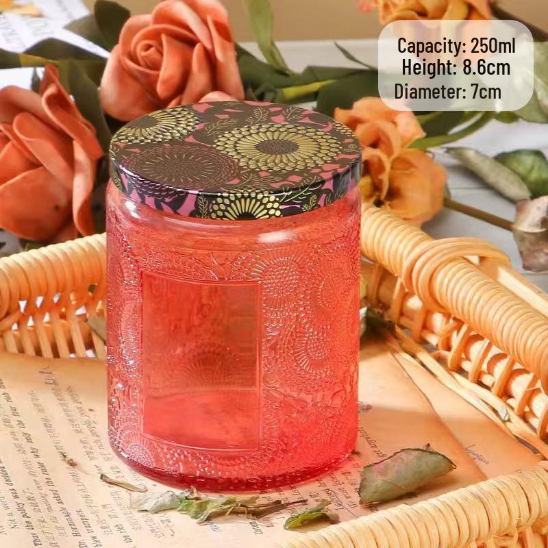 Embossed Glass Jar: DIY Flameless Scented Candle Cup with Colored Pattern