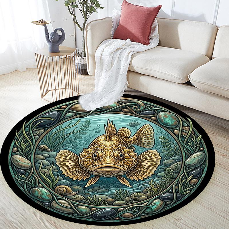 Marine Life Mosaic Round Area Rug Under Office Chairs Bedroom Living Room Home Decor