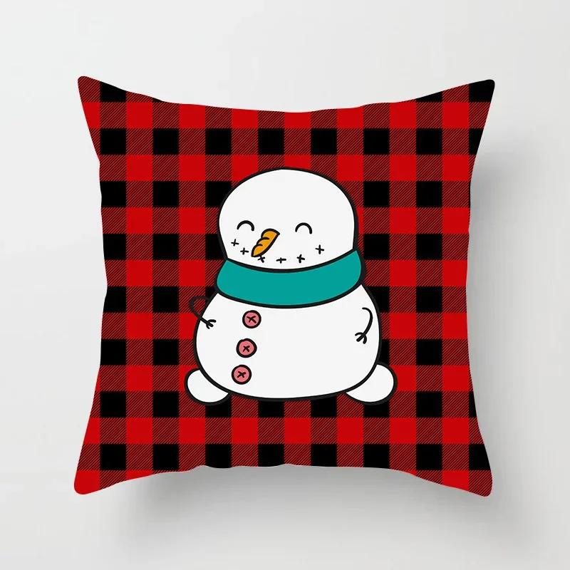 Christmas Decoration Black and Red Checkered Printed Cushion Cover for Home Living Room Sofa  Pillowcase 45 * 45cm