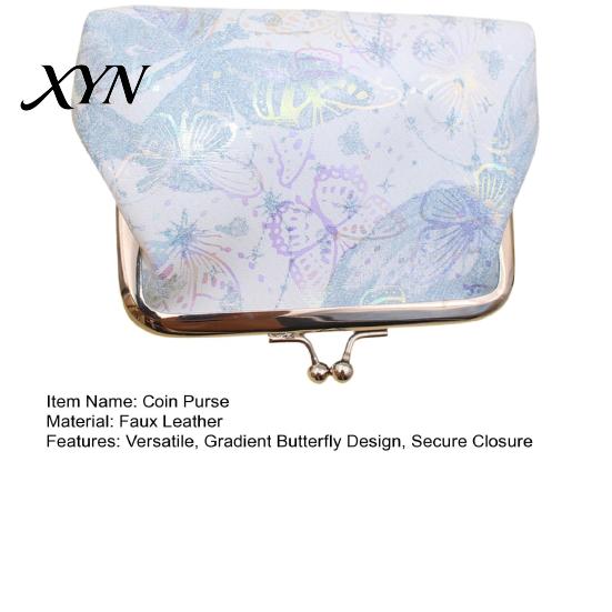 Women Small Coin Organizer Butterfly Print Purse, Change Gradient Kiss Lock Closure Pouch for Coins Cards Cash Elegant