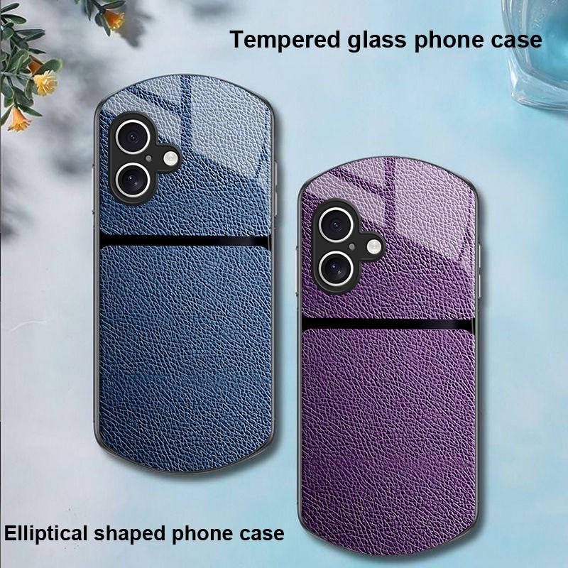 Red Leather Pattern For Apple IPhone 16 11 13 15 14 Pro Max 12 Mini 7 8 Plus XR XS Elliptical Shaped Tempered Glass Phone Case