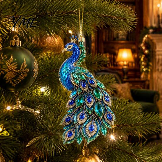 Acrylic Christmas Ornament Faux Crystal Animal Ornament, Flat Print Hanging Decor Tree Decoration for Tree, Butterfly/Peacock/Bird/Swan Holiday