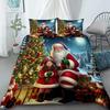 Cartoon Santa Claus Duvet Cover Elk Christmas Bedding Set With Zipper 1 Duvet Cover 2 Pillow Case Queen King Bedroom Decor