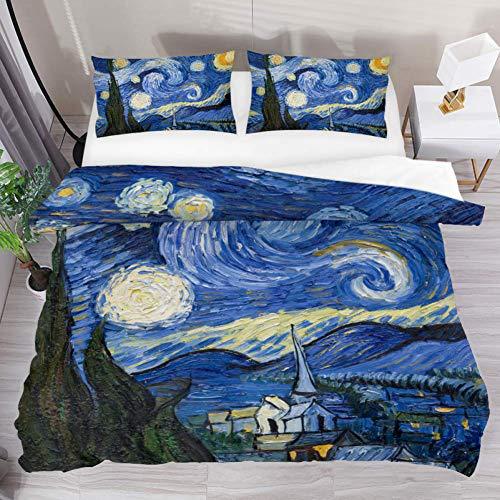 Van Gogh Starry Sky Oil Painting Bedding Three-Piece Quilt Cover